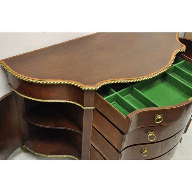 Antique French Louis XVI Style Mahogany Bow Front Bombe Buffet Commode Chest For Sale - Image 4 of 12