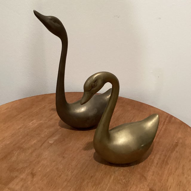 Mid Century Modern Pair of Vintage Solid Brass Swan Figurines For Sale In Chicago - Image 6 of 12