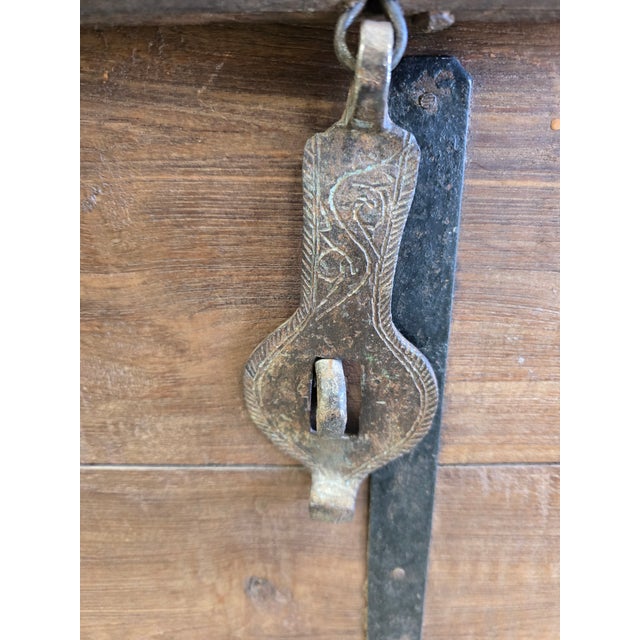 1990s 1990s Handcrafted Solid Reclaimed Wood Trunk With Iron Strappings For Sale - Image 5 of 11