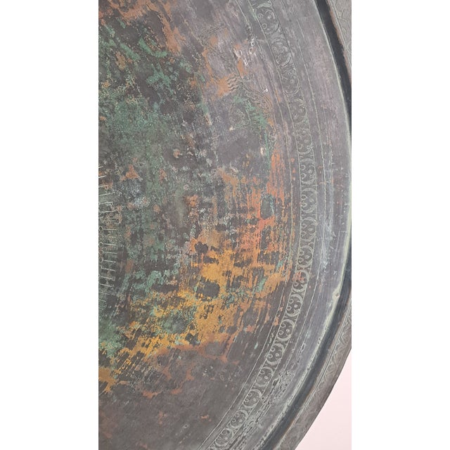 Antique Turkish Ottoman Hand-Engraved Copper Sini Tray, 37.5” For Sale - Image 10 of 12