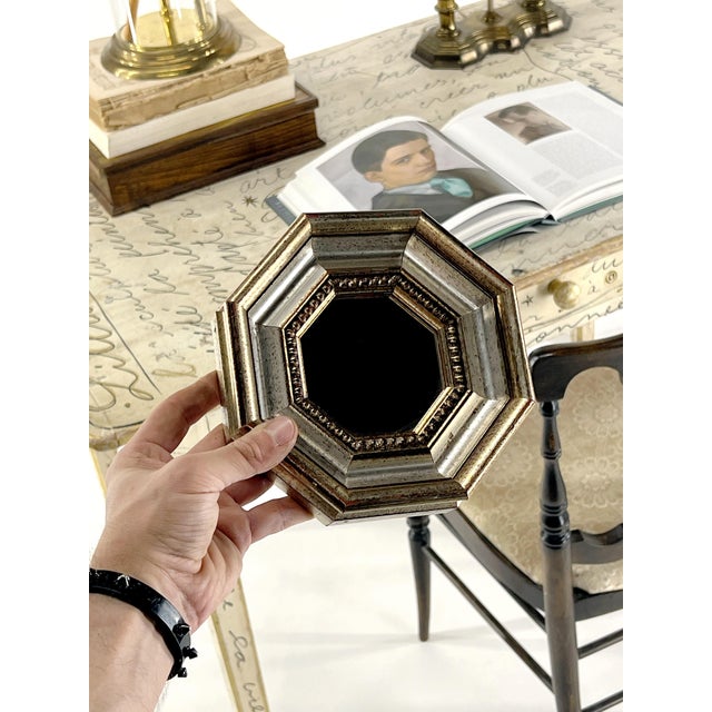 Silver Mini Vintage Hexagonal Italian Molding Mirror For Sale - Image 8 of 10