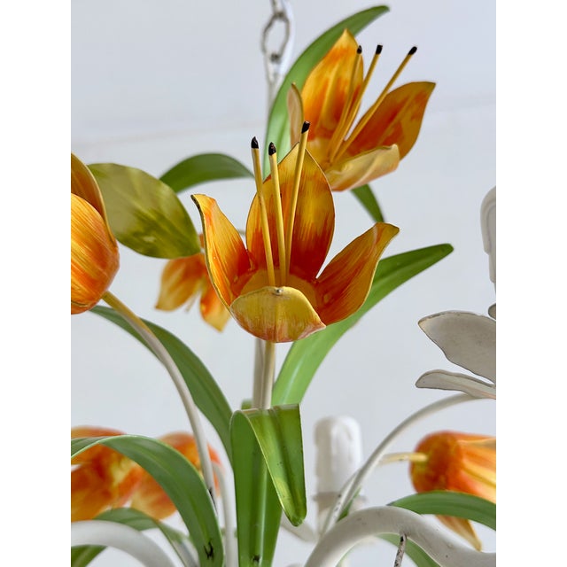 Vintage Tole Tulip Chandelier in Orange and Yellow Painted Steel, 1960s For Sale - Image 16 of 18