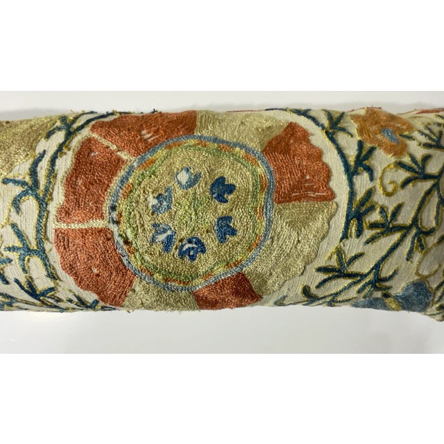 Antique 19th Century Uzbek Suzani Embroidered Pillow - Lumbar Cushion For Sale - Image 13 of 15