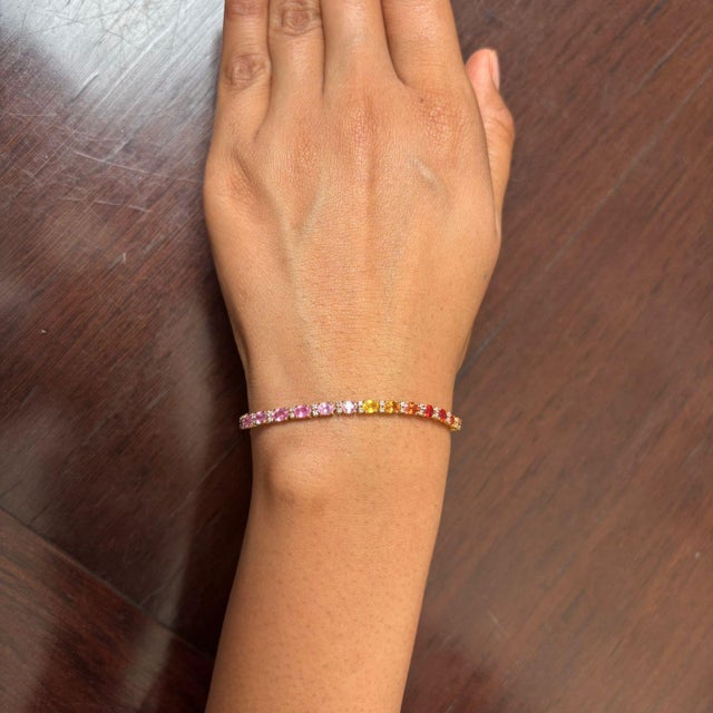 Natural multi sapphire 6.98cts & diamond 0.36cts bracelet in 18k gold For Sale - Image 14 of 18