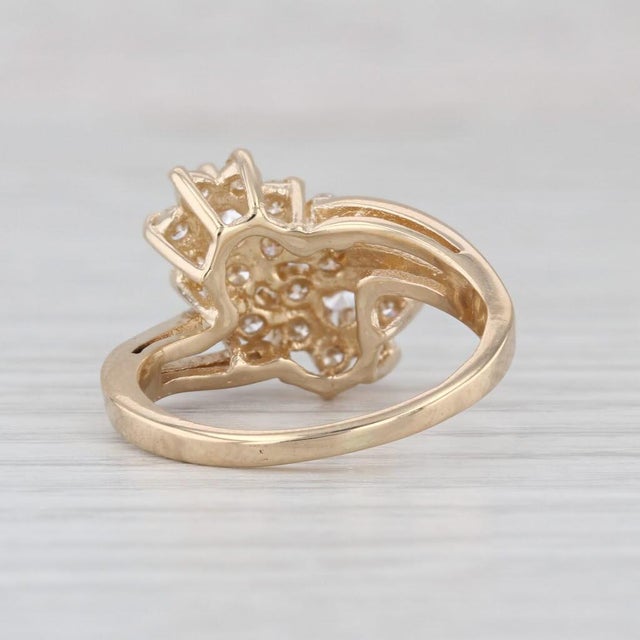 2010s 0.65ctw Diamond Flower Bypass Ring 14k Yellow Gold Size 5.5 For Sale - Image 5 of 8