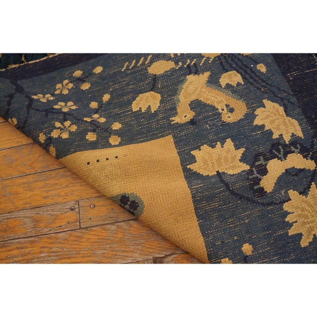 Early 20th Century Navy Bird Vase Deco Traditional Chinese Peking Rug 10'x12' 6" For Sale - Image 9 of 11
