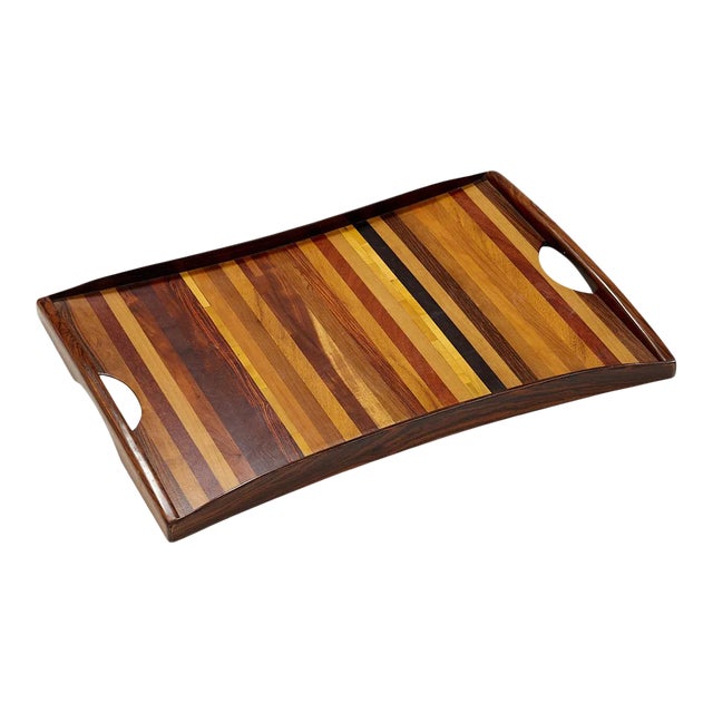 Vintage Exotic Wood Tray With Handles by Don Shoemaker For Sale