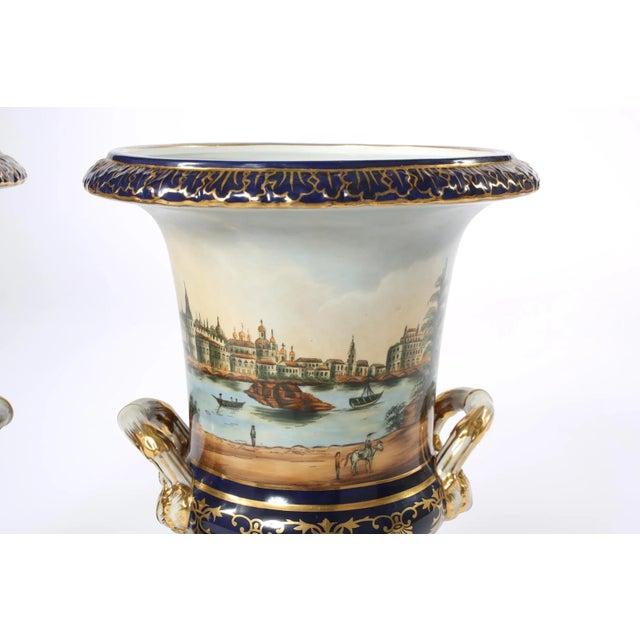 Early 20th Century Pair Porcelain Urns / Campana Shaped Vases For Sale - Image 9 of 12