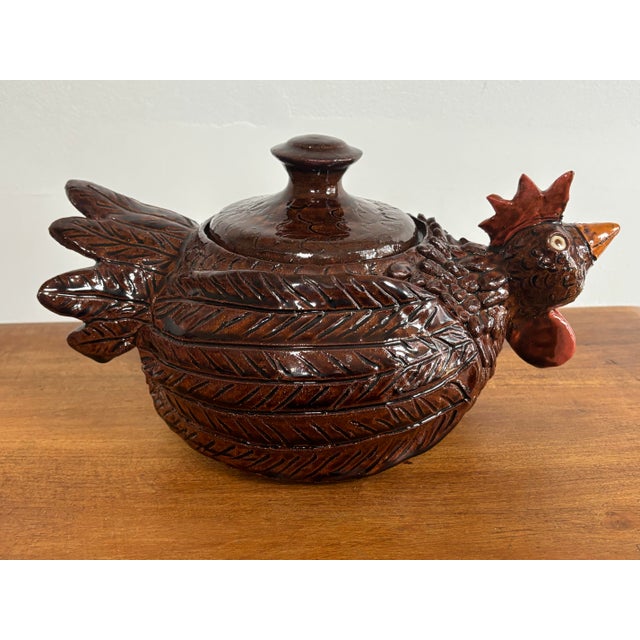 Late 20th Century Late 20th Century Folk Art Pottery Chicken Canister With Lid For Sale - Image 5 of 11