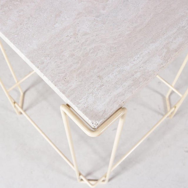 Side Table in Beige Metal Frame with Travertine Top in the style of Max Sauze, 1980s For Sale - Image 5 of 8