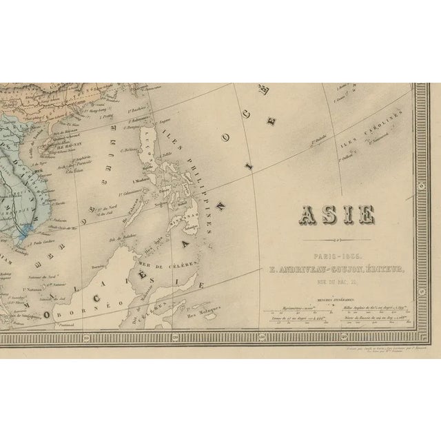 Black Antique Asia Map Large 19th-Century Engraving with Political Boundaries, 1865 For Sale - Image 8 of 10