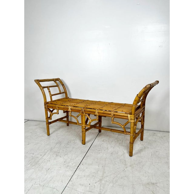 Vintage Rattan Fretwork Bench For Sale In Tampa - Image 6 of 9