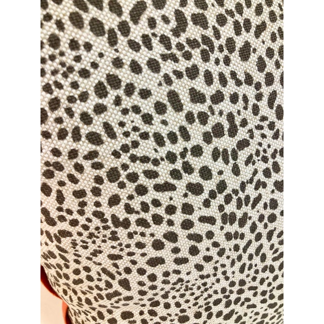 Orange Animal Print Toss Pillow With Coral Linen Details For Sale - Image 8 of 12