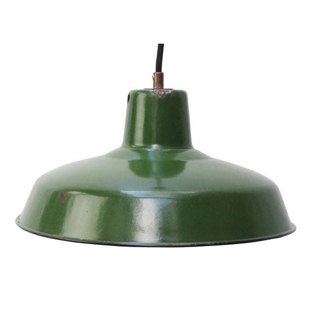 Vintage French Industrial Green Enamel Pendant Light For Sale - Image 5 of 5