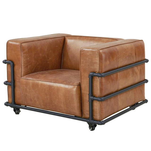 Industrial Crafters and Weavers Henry Industrial Modern Leather Arm Chair For Sale - Image 3 of 5