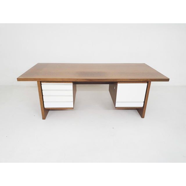 About this item Large heavy executive desk in wenge and white formica. In good original condition, with some discoloration...