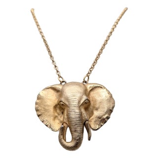 Vintage 1970s Signed Napier Goldtone Elephant Head Pendant Necklace For Sale