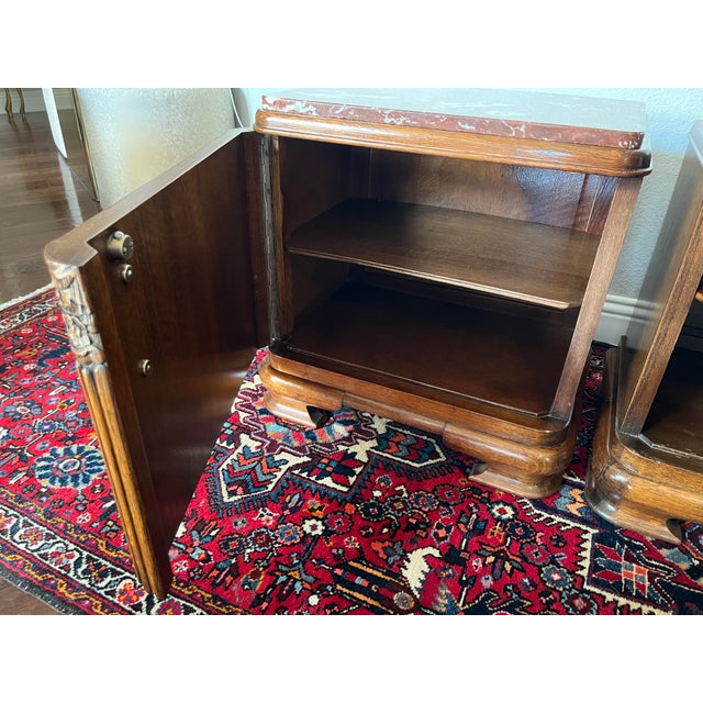 Brown Pair of French Style Art Deco Marble Top Night Stand, Bedside Table For Sale - Image 8 of 12