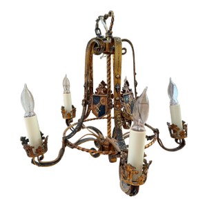 Vintage Spanish Revival Gothic Iron 6 Light Chandelier 6