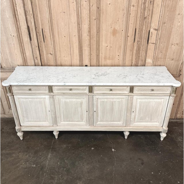 Early 20th Century Antique French Louis XVI Bleached Mahogany Buffet With Carrara Marble For Sale - Image 5 of 15