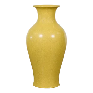 Chinese Vintage Altar Vase with Yellow Crackle Finish and Flaring Neck