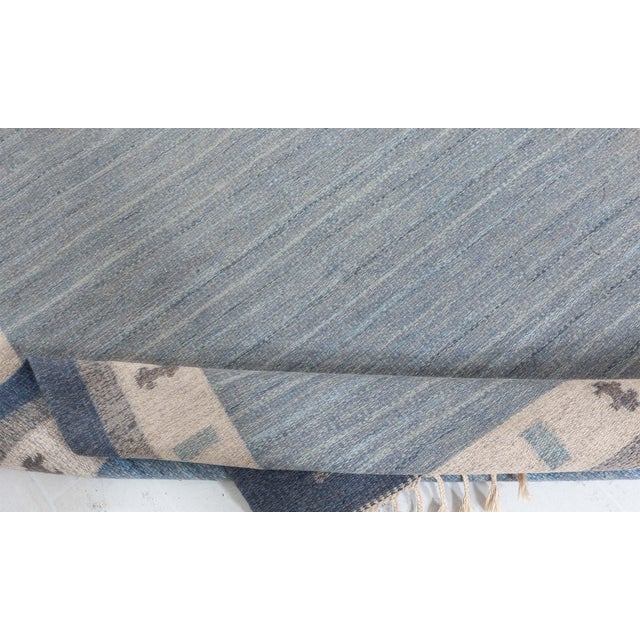 Blue Doris Leslie Blau Vintage Swedish Flat Woven Rug by Ingegerd Silow For Sale - Image 8 of 9