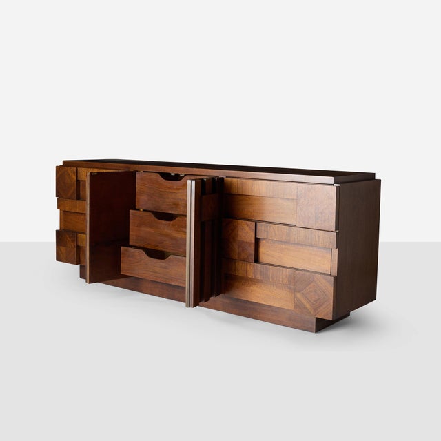 1970s Staccato Brutalist Dresser and Mirror by Lane For Sale - Image 11 of 17