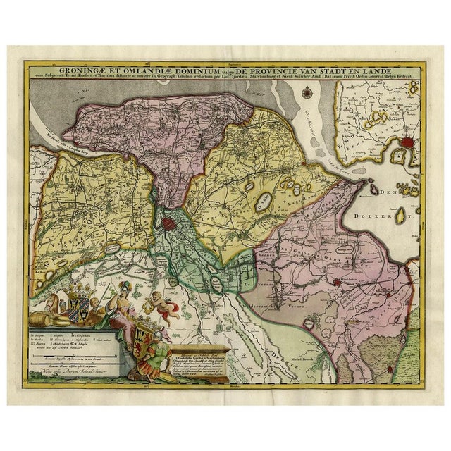 Antique print, titled: 'Groningae et Omlandiae Dominium vulgo de Provincie van Stadt en Lande (…) ' - This map shows...