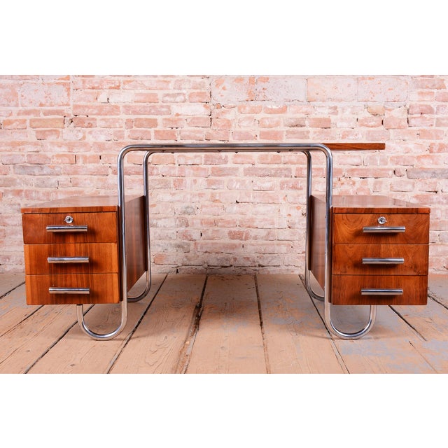 Czech Bauhaus Writing Desk in Walnut attributed to A. Lurcat for Kovona, 1920s For Sale - Image 6 of 13