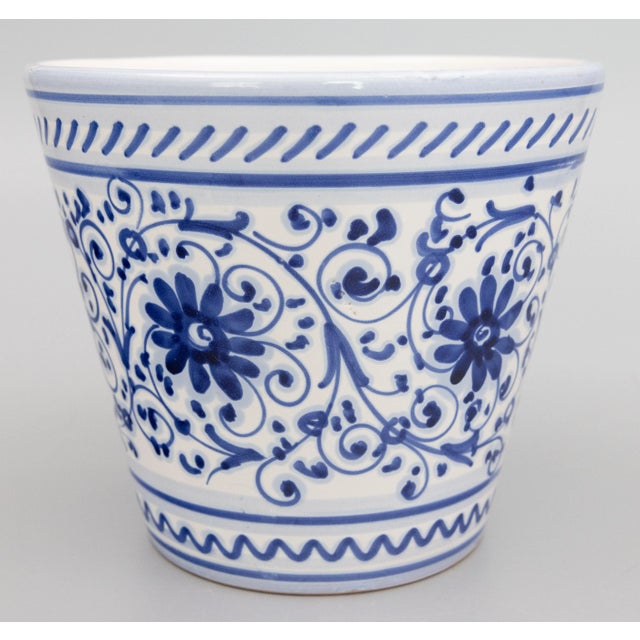 Farmhouse Vintage Italian Blue & White Floral Ceramic Planter Jardiniere Cachepot For Sale - Image 3 of 7