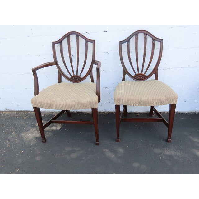 Wood Mahogany Dining Shield Back Chairs Set of Six 6565 For Sale - Image 7 of 8