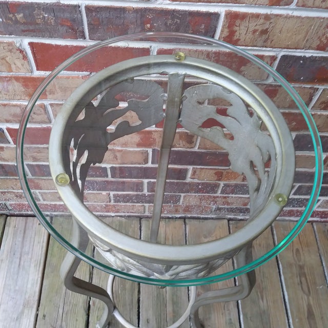 Vintage Victorian Cast Metal Outdoor Plant Stand With Glass Top For Sale - Image 4 of 13