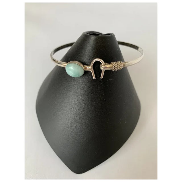 Late 20th Century Sterling and Larimar Hook Bangle For Sale - Image 4 of 10