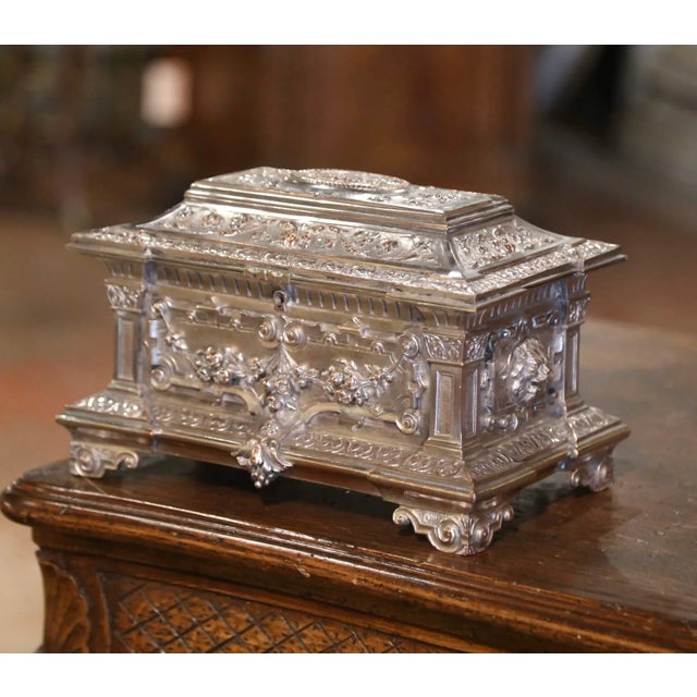 Late 19th Century 19th Century French Silver Plated Over Bronze Jewelry Box With Repousse Motifs For Sale - Image 5 of 10