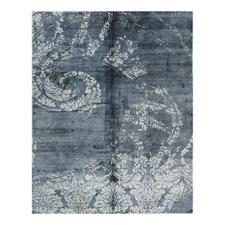 8x10 Classic Unique Black Abstract Contemporary Hand Knotted Wool & Bamboo Silk Carpet Rug For Sale