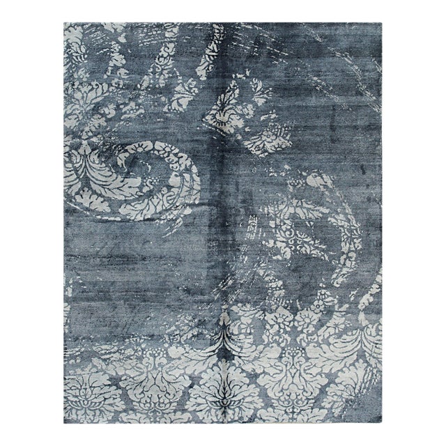 8x10 Classic Unique Black Abstract Contemporary Hand Knotted Wool & Bamboo Silk Carpet Rug For Sale