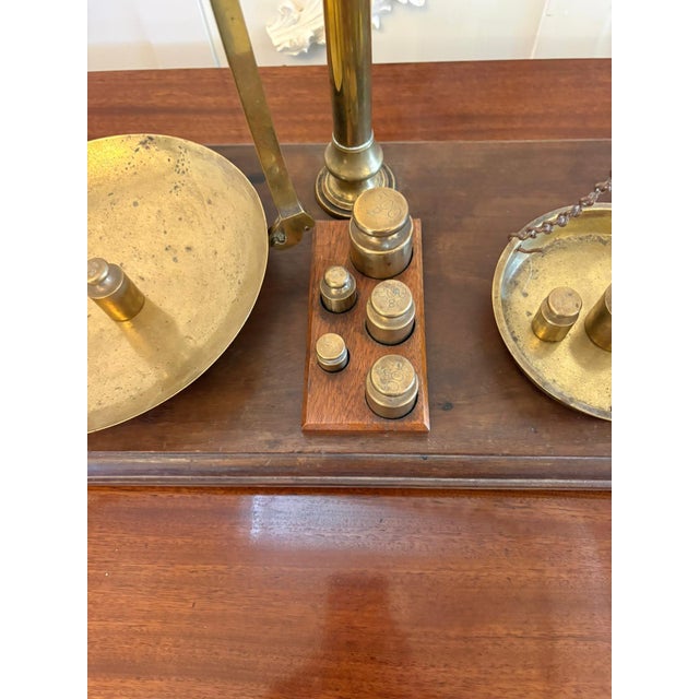 Antique Victorian Apothecary Balance Scales in Brass and Mahogany with Weights from Day & Millward, 1880, Set of 10 For Sale - Image 12 of 14