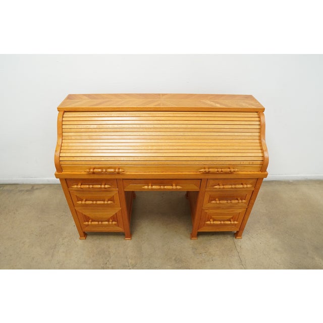 Traditional Vintage Oak Rolltop Desk For Sale - Image 3 of 18