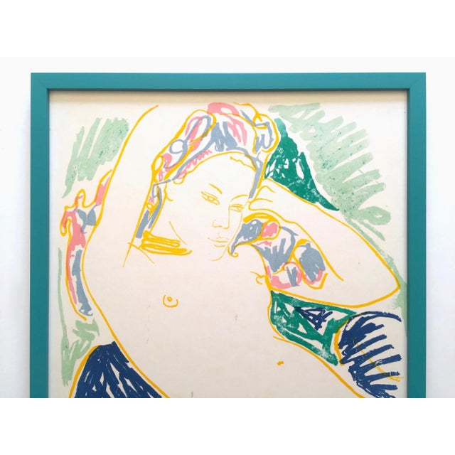 This Alain Bonnefoit rare vintage 1972 silkscreen print custom framed collector's Italian exhibition poster " Femme Nue...