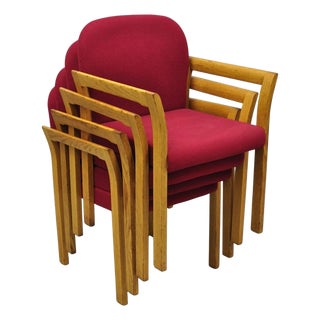 Vintage Gunlocke Mid Century Modern Oak Wood Stacking Arm Chairs - Set of 4 For Sale