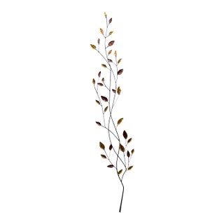 Curtis Jere-Style Metal Gold Amber Leaves Branch Wall Hanging For Sale