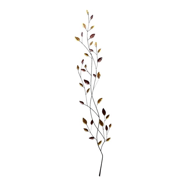 Curtis Jere-Style Metal Gold Amber Leaves Branch Wall Hanging For Sale