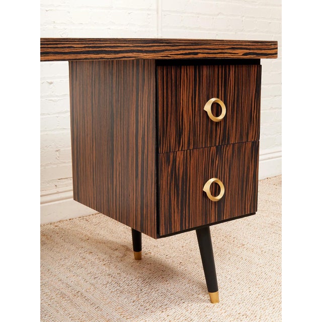 Madagascar 1950s Vintage Single Pedestal Double Drawer Desk For Sale - Image 4 of 11