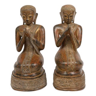 Asian Dry Lacquer Sculptures, 1800s, Set of 2 For Sale