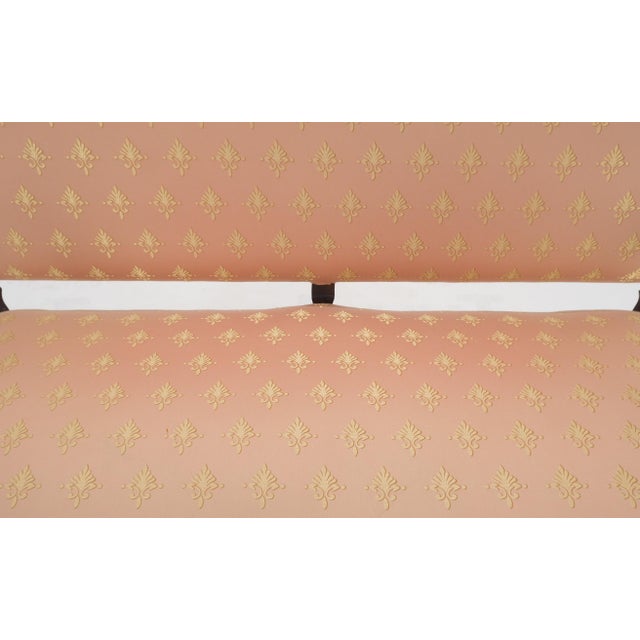 French Regency Carved Mahogany X Shape Stretcher Upholstered Loveseat Near