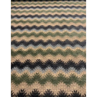 Organic Modern Blue and Green Abstract Chevron Designer Fabric - 4.5 Yards For Sale