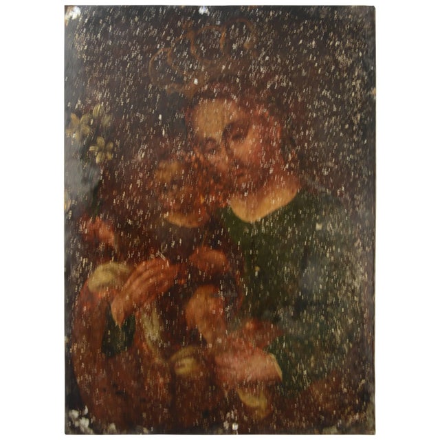 Late 19th Century 19th Century Mexican Folk Art Retablo on Metal of St. Joseph and Baby Jesus For Sale - Image 5 of 5