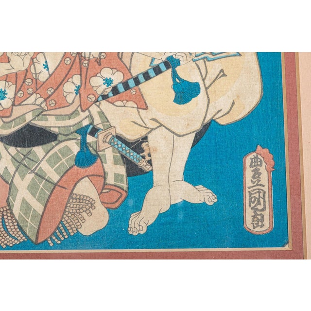 Brown 19th Century Custom Framed Utagawa Kunisada Signed Japanese Woodblock Prints—A Pair For Sale - Image 8 of 17