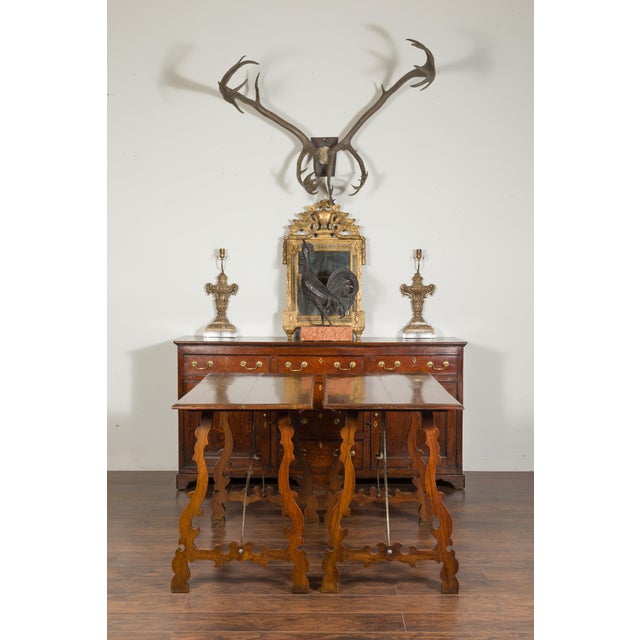 Brown Pair of Spanish Baroque Style 1880s Walnut Console Tables with Iron Stretchers For Sale - Image 8 of 12