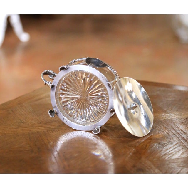 19th Century French Louis XVI Silver-Plated and Cut Crystal Sugar or Candy Bowl For Sale - Image 11 of 11